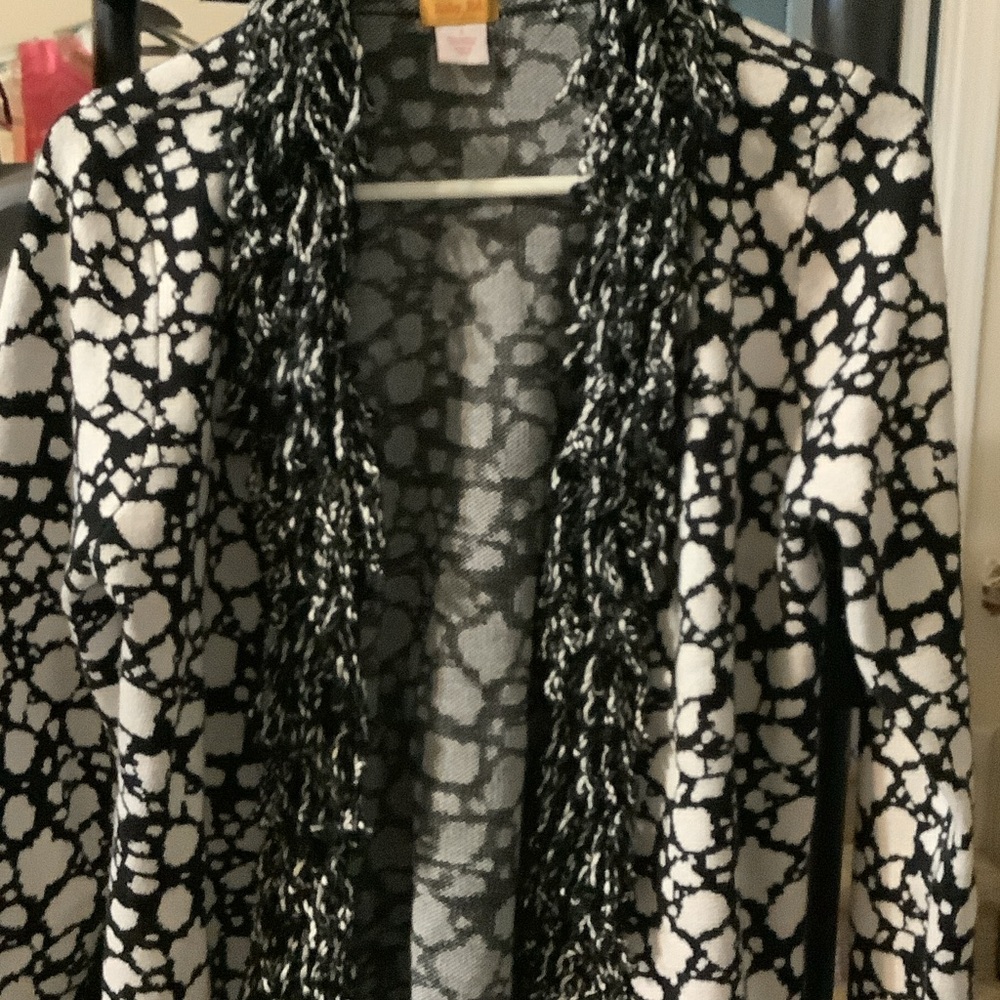Ruby Rd. Black and White Teddy Jacket, small, fringe‎